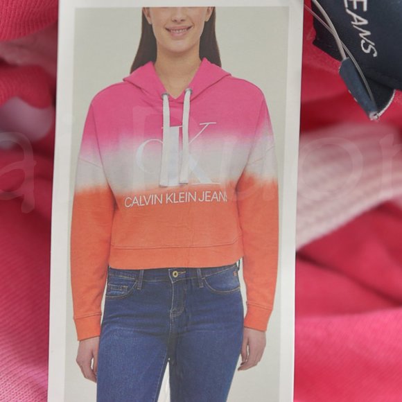 Calvin‎ Klein Jeans Ladies' Dip Dye Hoodie L Orange - Picture 7 of 8
